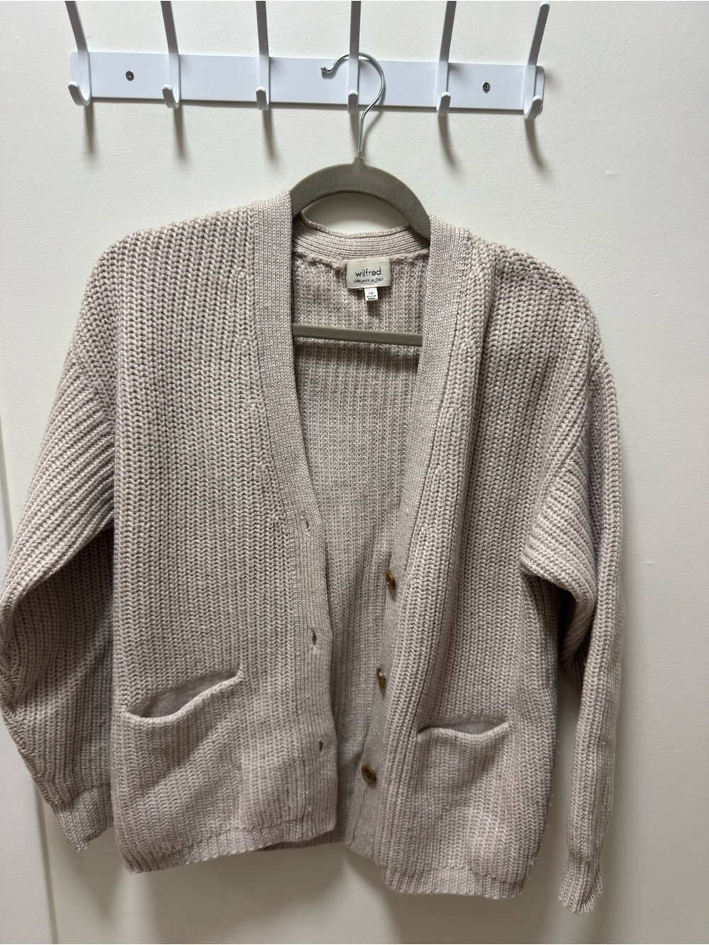 Aritzia Wilfred Beige Button-Front Knit Cardigan